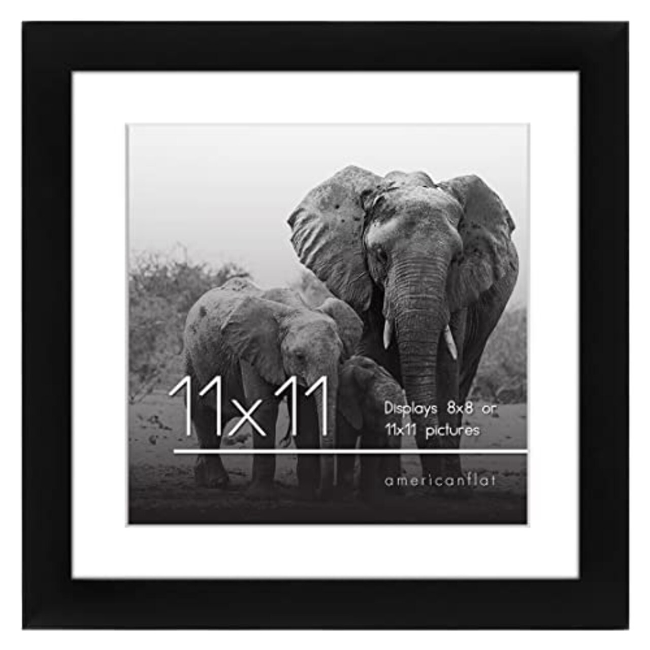 Americanflat 11x11 Picture Frame in Black - Displays 8x8 With Mat and 11x11 Without Mat - Composite Wood with Shatter Resistant Glass - Horizontal and Vertical Formats for Wall